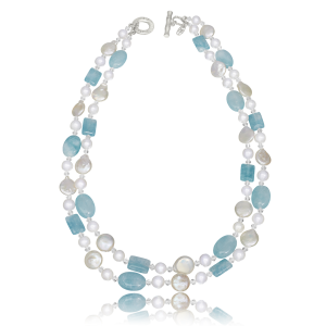 LR 525 “Aquamarine” Coin and Crystal Necklace