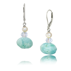 LR-556 Amazonite, Crystal, and Pearl Earrings