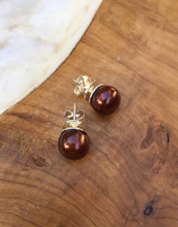 LR 696 Semi-Sweet Chocolate Pearl Stud Earrings