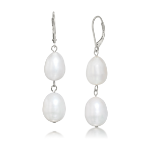 LR-195 Double White Oval Pearl Drops – French Clip