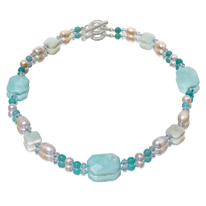 LR-555 Amazonite, Jade, Crystal and Pearl Necklace