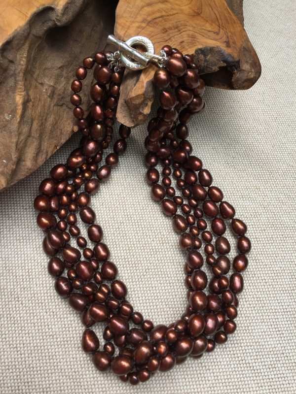 LR 695 5 Strand “Semi-Sweet Chocolate” Pearl Necklace