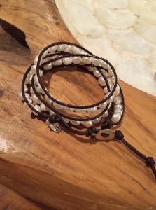 LR-578 Leather and Pearl Wrap Bracelet